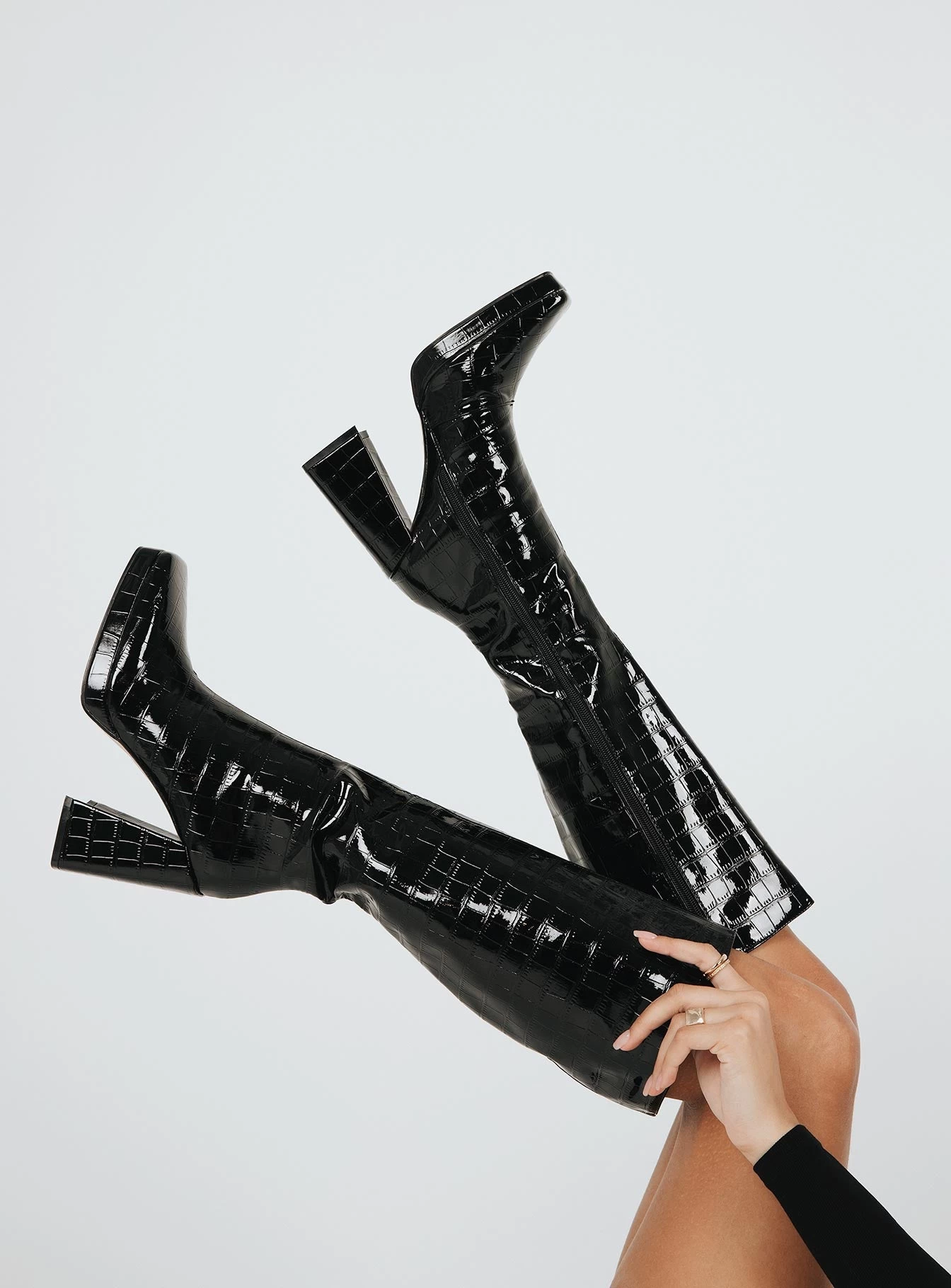 Princess Polly Montgomery Boot Black Croc 6 Princess Polly Montgomery Boot Black Croc - Image 6