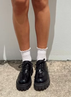 Princess Polly Josephine Lace Up Loafers Black