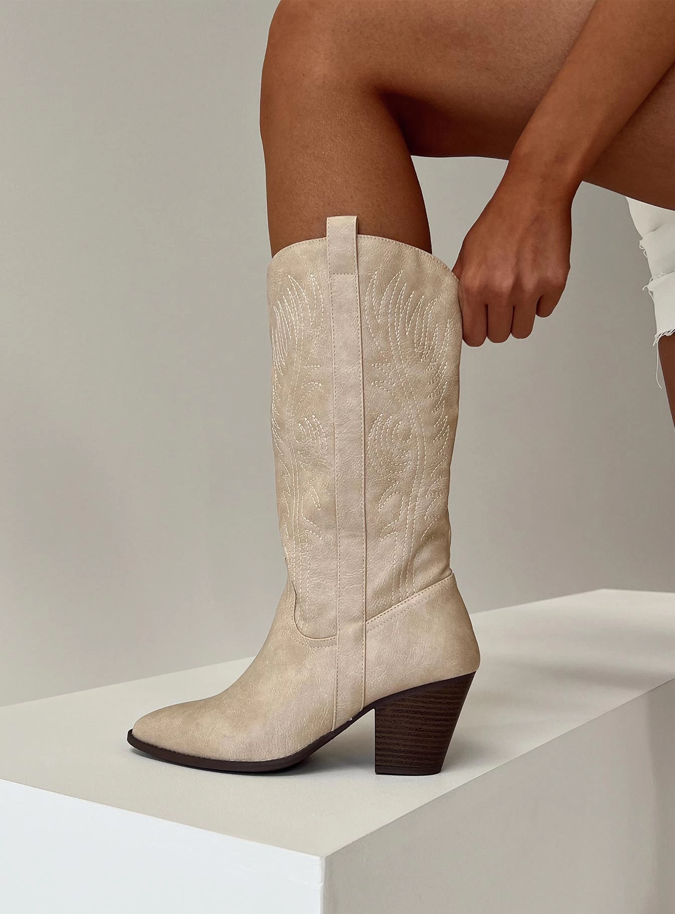 Princess Polly Zane Western Boot Stone 5 Princess Polly Zane Western Boot Stone - Image 5