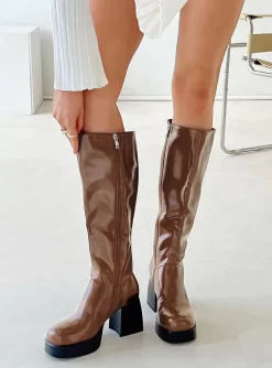 Princess Polly Sade Knee High Boots Brown