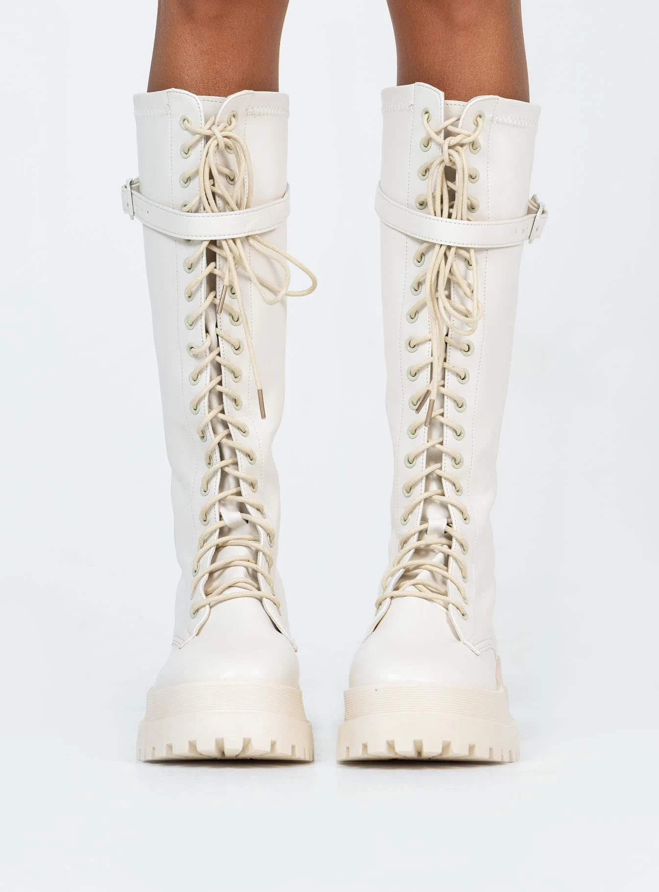 Princess Polly Fulton Lace Up Boots Cream 2 Princess Polly Fulton Lace Up Boots Cream - Image 2
