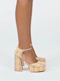 Princess Polly Chabert Platform Heels Yellow / Check -Fashion shoes 2 3134c04e 13b4 4507 9653 bd09f6825749