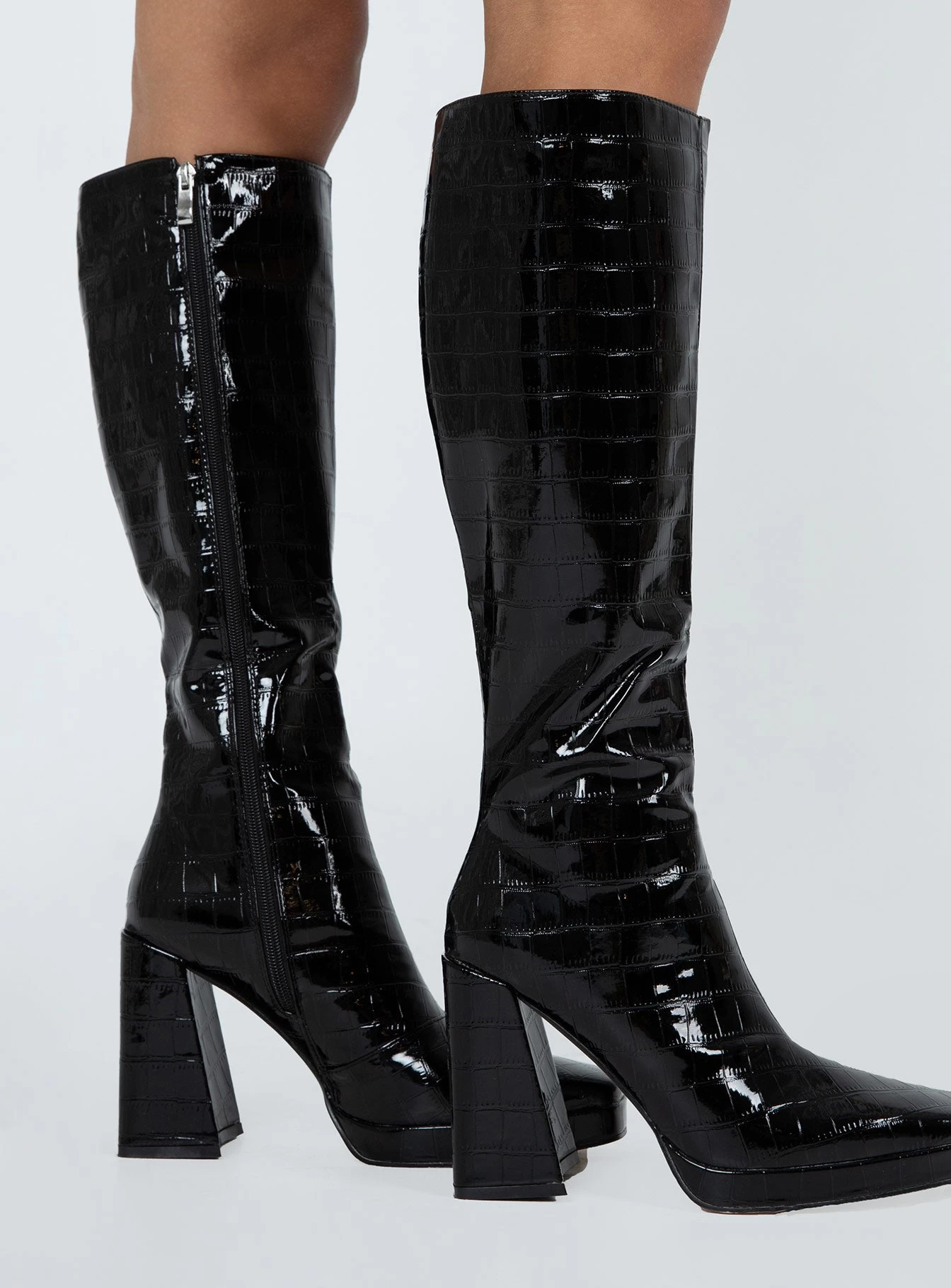 Princess Polly Montgomery Boot Black Croc 4 Princess Polly Montgomery Boot Black Croc - Image 4