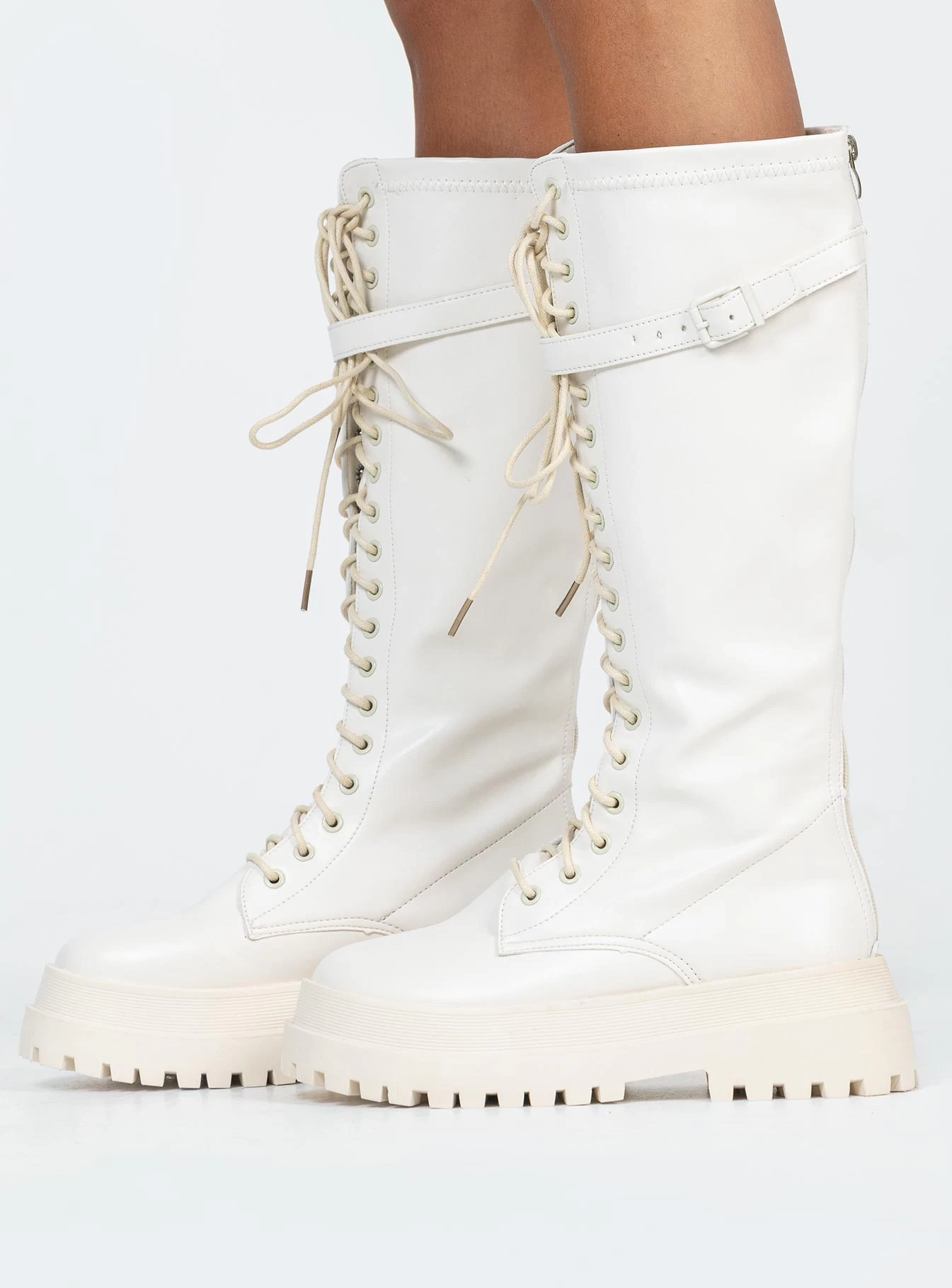 Princess Polly Fulton Lace Up Boots Cream 3 Princess Polly Fulton Lace Up Boots Cream - Image 3