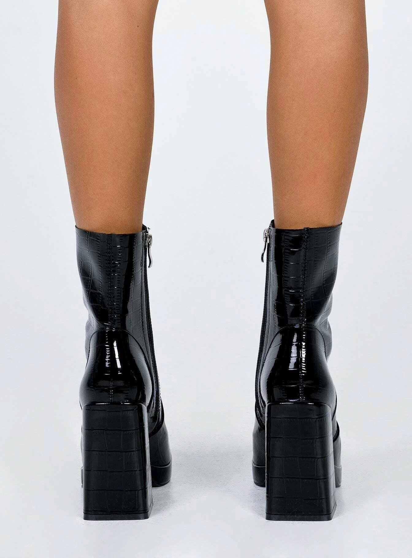 Princess Polly Jamie Croc Platform Boots Black 4 Princess Polly Jamie Croc Platform Boots Black - Image 4