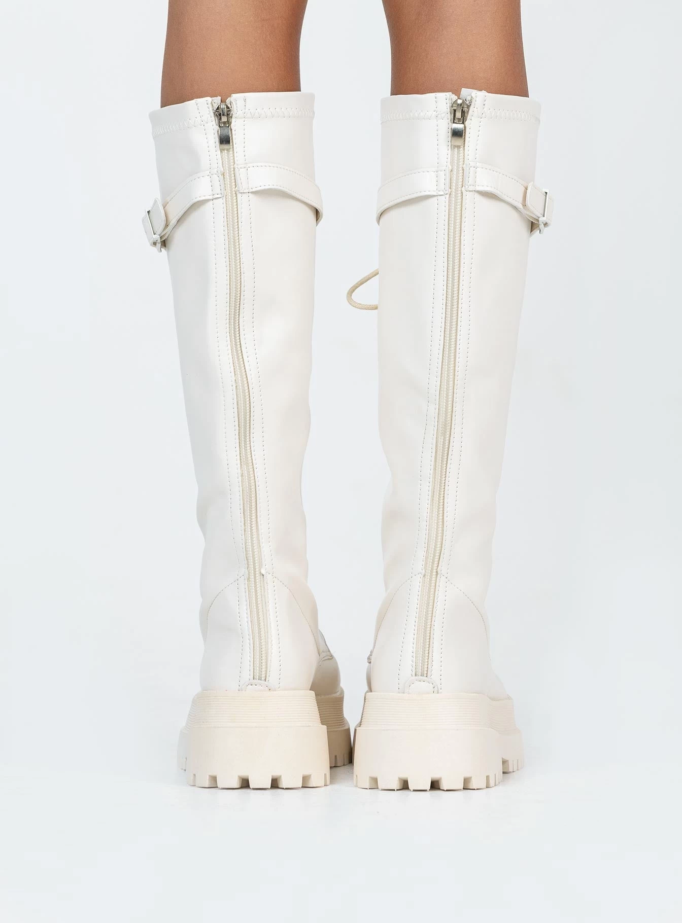 Princess Polly Fulton Lace Up Boots Cream 4 Princess Polly Fulton Lace Up Boots Cream - Image 4