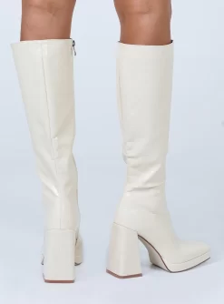 Princess Polly Montgomery Boot Cream Croc -Fashion shoes 5 5ea5595b a91a 425b 925b 43db74966b74