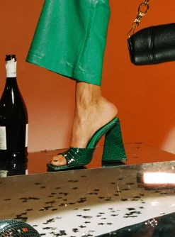 Princess Polly Headlines Heel Forest Green Croc