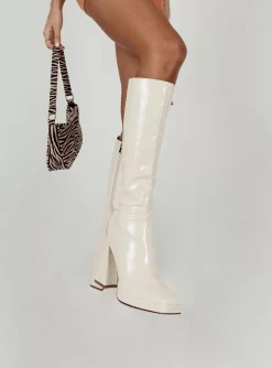 Princess Polly Montgomery Boot Cream Croc -Fashion shoes Montgomery Boot Off White Croc 2